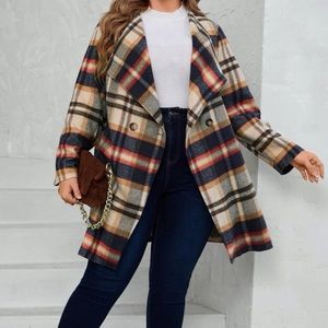 Plus Plaid Double Breasted Overcoat